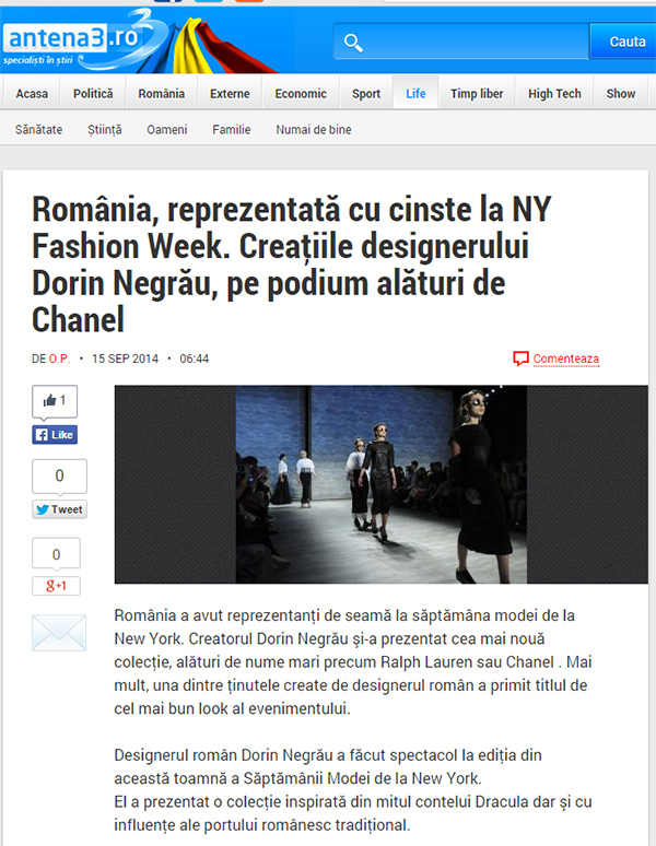 Romania, reprezentata cu cinste la NY Fashion Week